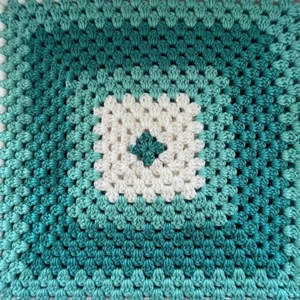 Handmade Knitted Blanket Throw Aqua Teal Blue White